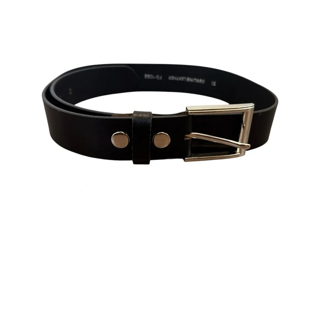 Black Genuine Leather Belt size 32 silver buckle classic office casual unisex
